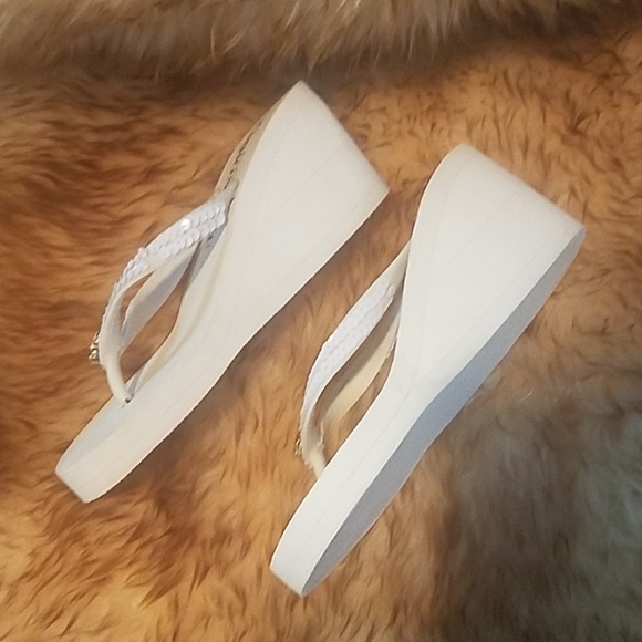 White rhinestone comfy bridal wedges - Picture 2 of 3
